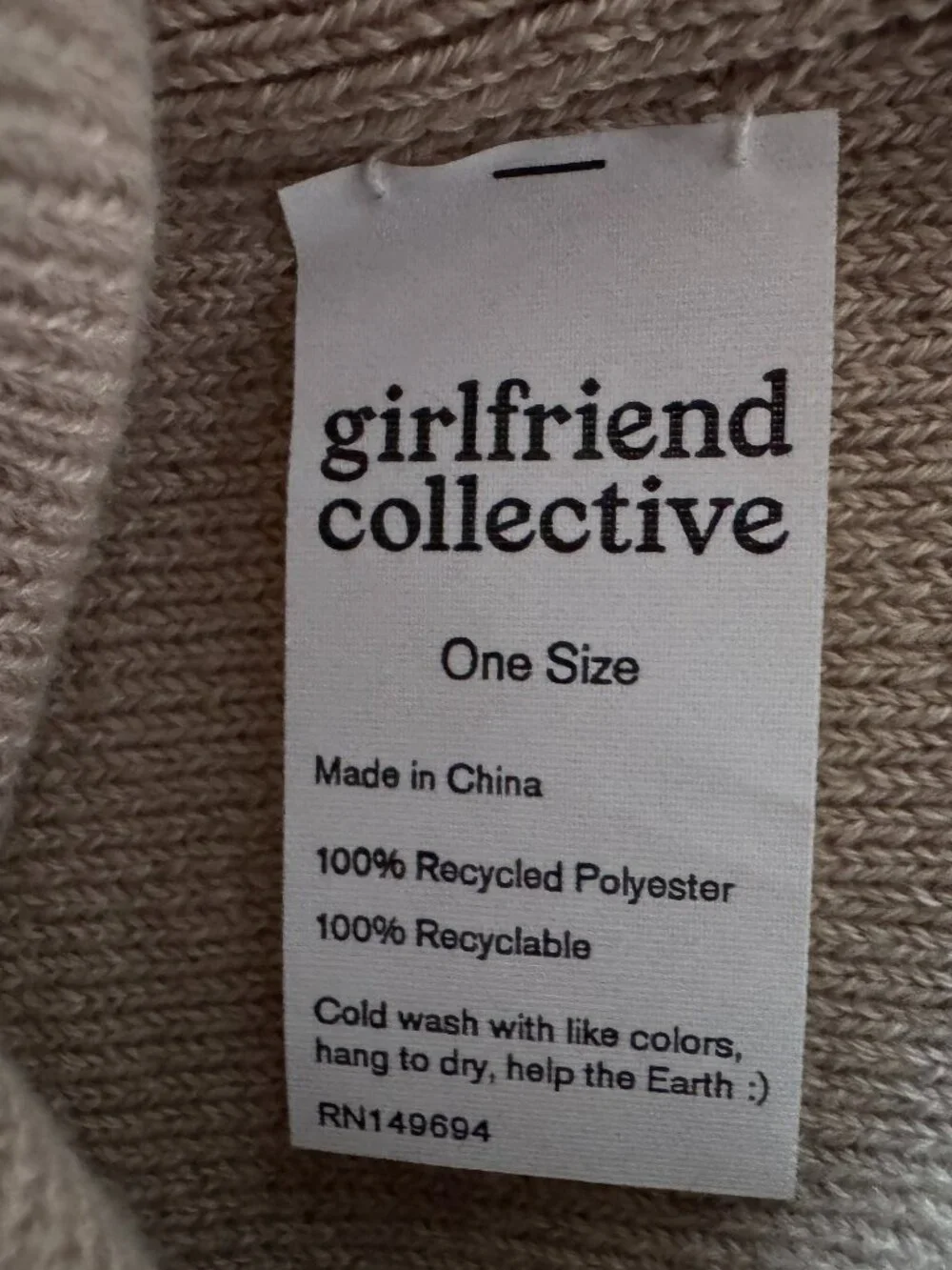 Girlfriend Collective Tan Beanie and Lucky Brand Black/Cream Infinity Scarf